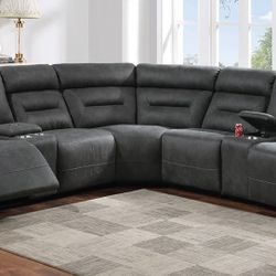 Gray Sofa Sectional w/ 2x Recliners