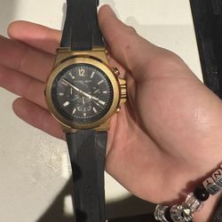 Luxury Michael Kors Rose Quartz Men’s Watch, Black Leather Band