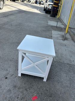 White Wood End Table with X-Frame Design