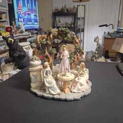 Vintage Garden Party Ceramic Statue W/3 Elegantly Dressed Ladies Enjoying Tea Under A Floral Arch 8.5"H X 9"W Weighs 5LBS SEE DESCRIPTION 