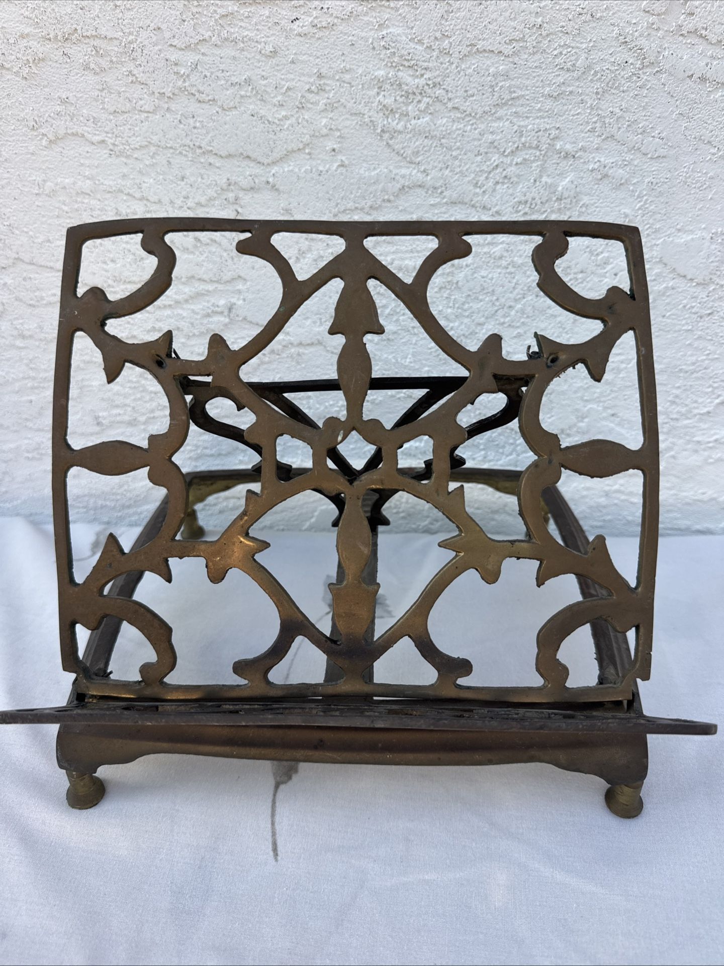 Vtg Brass Book Stand Adjustable Book Stand Cookbook Holder Lectern Easel Folding