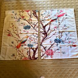 2-Piece Chinoiserie Bird & Blossom Rod Pocket Window Curtain Panels (55" x 39")
