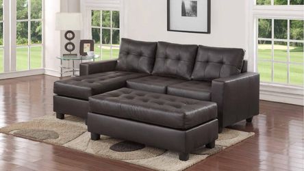 BRAND NEW ASHLEY LEATHER SOFA CHAISE WITH OTTOMAN FOR $499!!