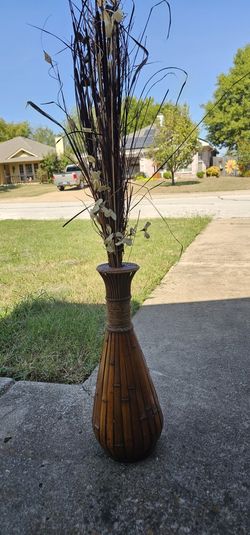 Vase Bamboo With Faux Grasses