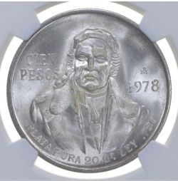 MS66 1978 MEXICO SILVER 100 PESOS S100P NGC STELLAR LUSTER GEM