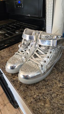Silver Glitter High-Top Sneakers