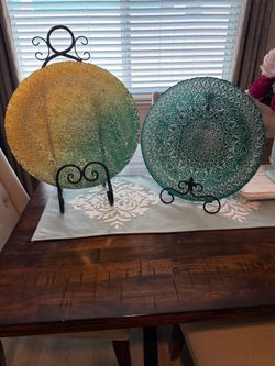 (2) Decorative Embossed Glass Charger Plates Set of 2