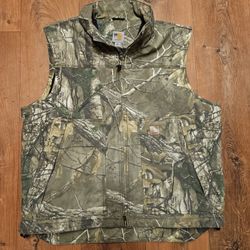 Vintage Carhartt Hunting Realtree Camo Duck Canvas Vest Mens XL Thinsulated Full Zip