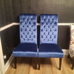 2 Blue Velvet  Dining Chairs