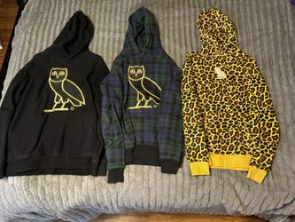 Octobers Very Own (OVO) Black & Multicolored OG Owl Size Medium & Leopard Classic Owl Hoody Size Small