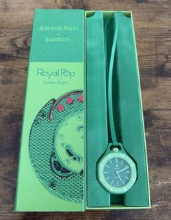 Swatch Royal Pop Green Eight Green Octagon Quartz Leather Strap w/ Box