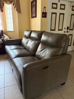 Gray Leather Power Reclining Loveseat