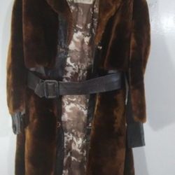 I. WASSERMAN & SON FAUX FUR - LEATHER BROWN COAT 