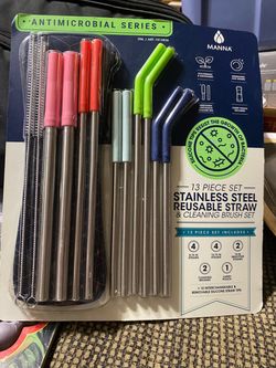 Manna 13-Piece Stainless Steel Reusable Straw Set
