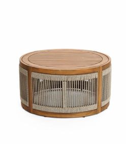 31.1 in. Wood Rope Sides Round Outdoor Coffee Table