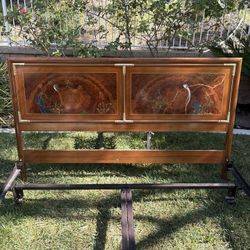 Mid Century Korean Tansu Style King Headboard with Brass Detailing