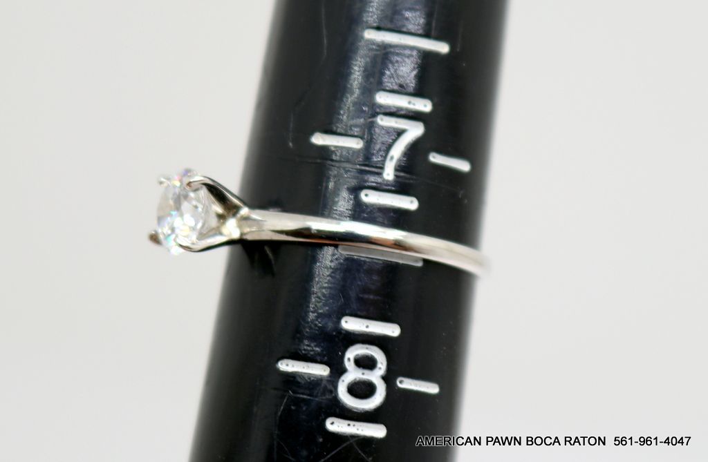 10K White Gold White Round CZ Classic Four Prong Engagement Ring Size 7 1/2 Pre owned.