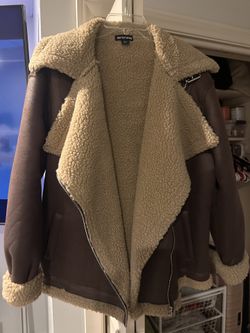 Pretty Little Thing Brown Borg Lined Oversized Buckle Collar Aviator Jacket