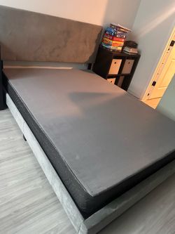 Queen suede grey bed frame