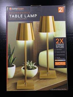 BETTERBEAM Nora 15 in. Gold Modern Dimmable Integrated LED Stick Table Lamp with USB Port 2-Pack