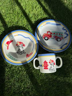Tiffany & Co Fire Station, Dalmation Childs Set Of 3 cup bowl plate Japan 2005