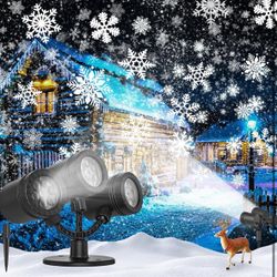 Christmas Snowflake Projector Lights Outdoor, 2024 Upgraded Snowflake Projector Dynamic Christmas Projector Lights Waterproof LED Snowfall Projector