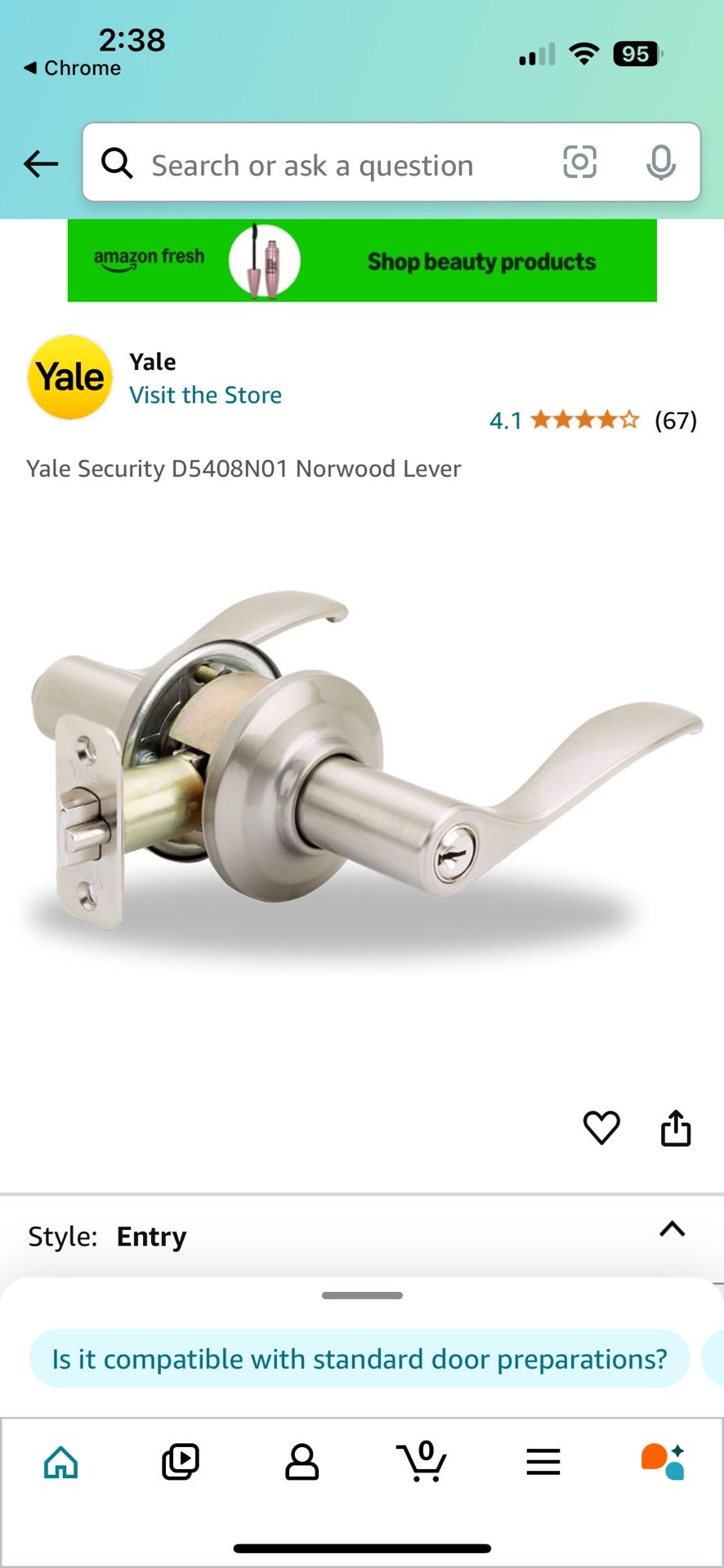 Yale Security D5408N01 Norwood Lever Keyed Entry