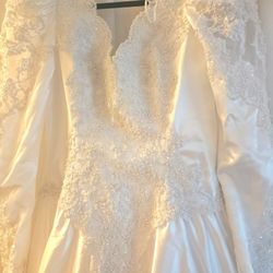 White Beaded Wedding Dress With Long Train