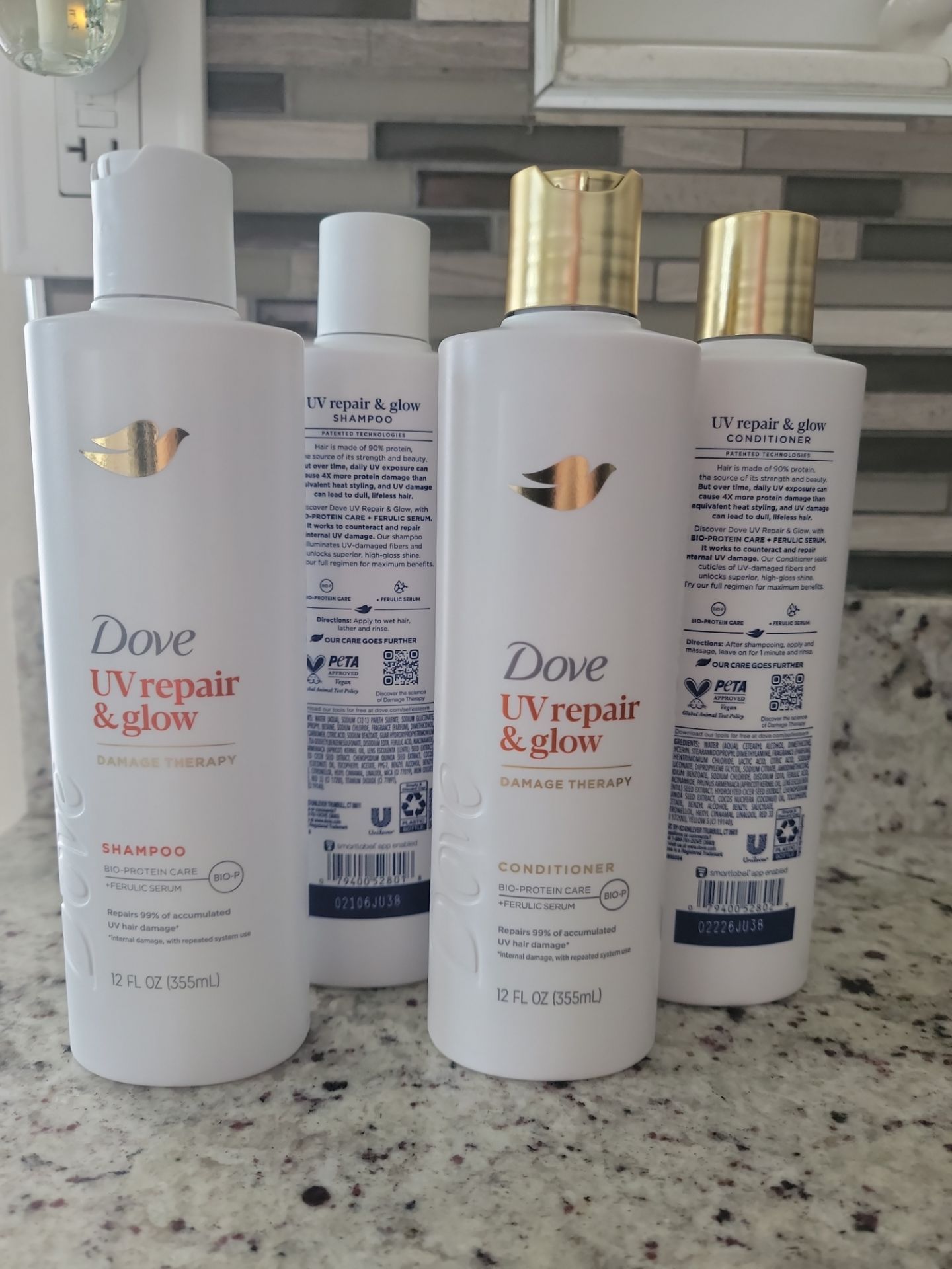 Dove shampoo and conditioner UV repair and glow damage therapy