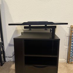 Black Rolling Storage Desk / TV Stand with Adjustable Top