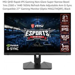 MSI Qled 27 Inch Gaming Monitor 