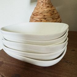 Set of 6 White Stoneware Bowls