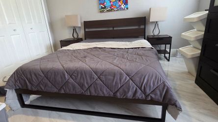 Dark Wood Platform Bed Frame Queen