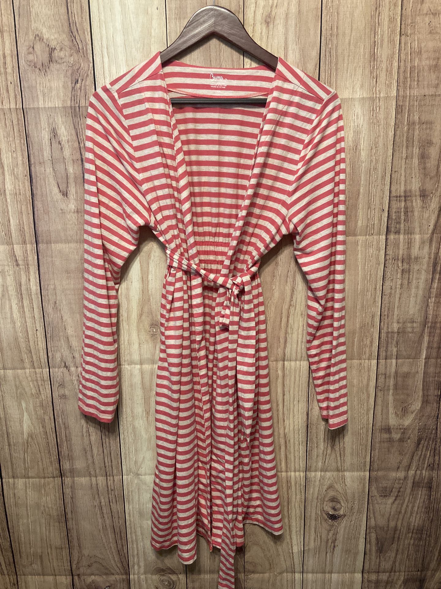 Bump in the night Large maternity/nursing robe nightgown red white striped