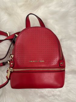 Michael Kors Red Leather Mini Round Backpack with Gold Hardware