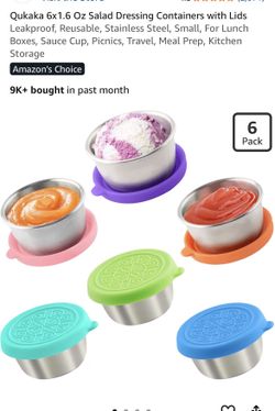 6pcs Qukaka 6x1.6 Oz Salad Dressing Containers with Lids Leakproof, Reusable, Stainless Steel,