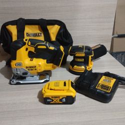 KIT 20- Volt MAX XR Cordless Brushless 5 in Random Orbital Sander With Jigsaw 1 20 Volt Battery 4.0AH.
