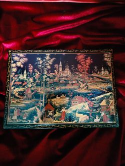 Boyarinoff Russian lacquer tea chest, handcrafted decorative box. 8.5"×6.5"