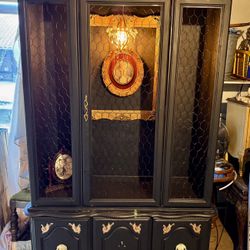 Vintage Victorian French provincial hutch with Chandelier