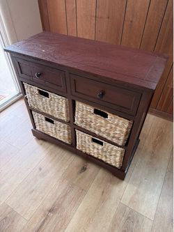 Wood Storage Chest with Woven Baskets