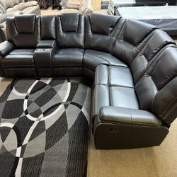 SECCIONAL NEGRO DE PIEL VINYL RECLINABLE 