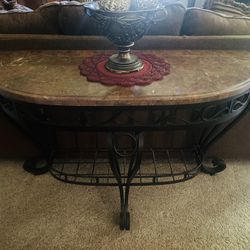 Marble Top Sofa Console Table with Black Metal Frame