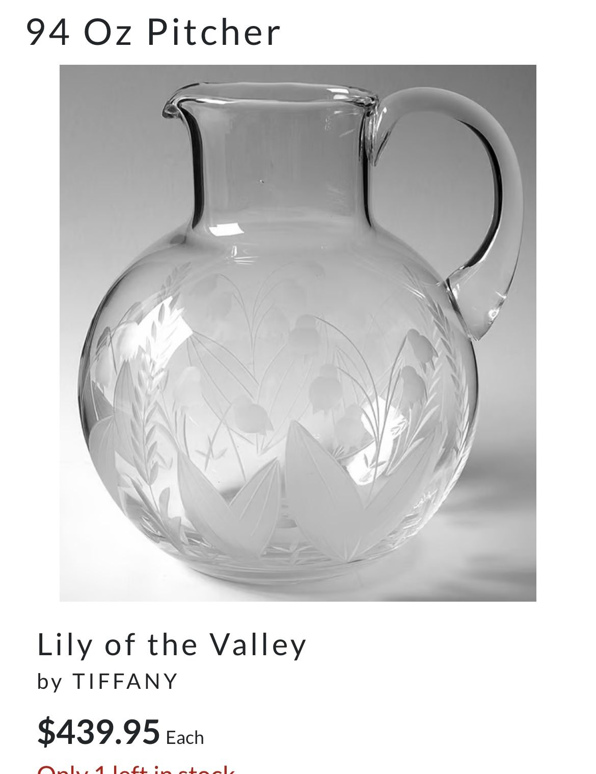 Tiffany and Co glass pitcher