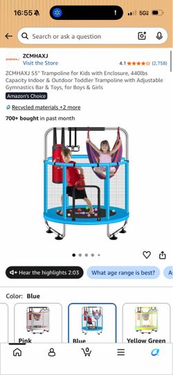 55" Kids Trampoline with Enclosure