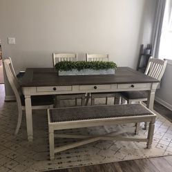 Dining Table, 4 Chairs and Bench