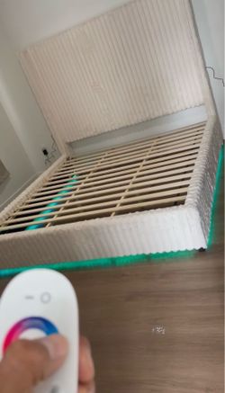 NEW IN BOX- 68” Tall Beige Platform Bed Frame King & Queen Size  Bluetooth Speaker, USB LED lights