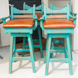 Gorgeous Custom Wood & Leather Swivel Bar Stools The Great Southwest