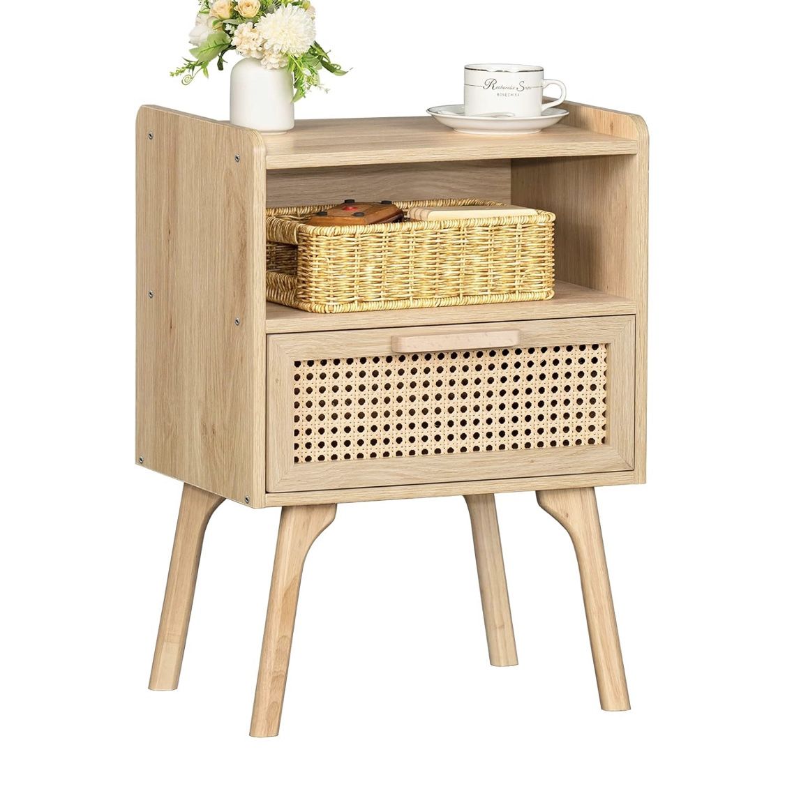 Nightstand, Boho Side Table with Drawer D((4)