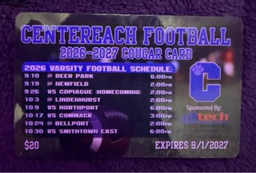 Centereach Football 2026-2027 Cougar Card