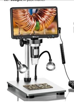 7" Digital Microscope 1200X,Photo/Video Microscope for Adults Soldering Coins,Metal Stand,Wired Remote, 10 LED Fill Lights